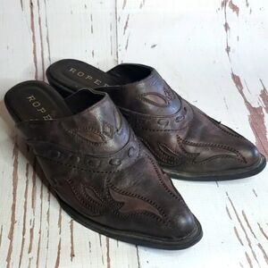 Roper  8.5 brown low heel pointy booties mules